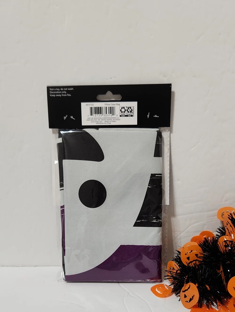 Halloween Black & Purple Stripe Ghost Pillow Case Trick-or-Treat Candy Bag